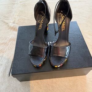 Black & Multicolor Chanel Colorblock
Patent Heeled Sandals